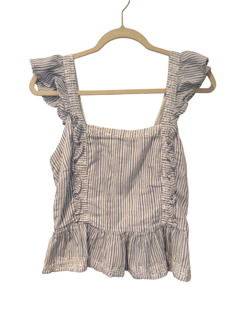 Striped Smocked Flutter Sleeves  100% Cotton Tank Top Coquette Girl Size L